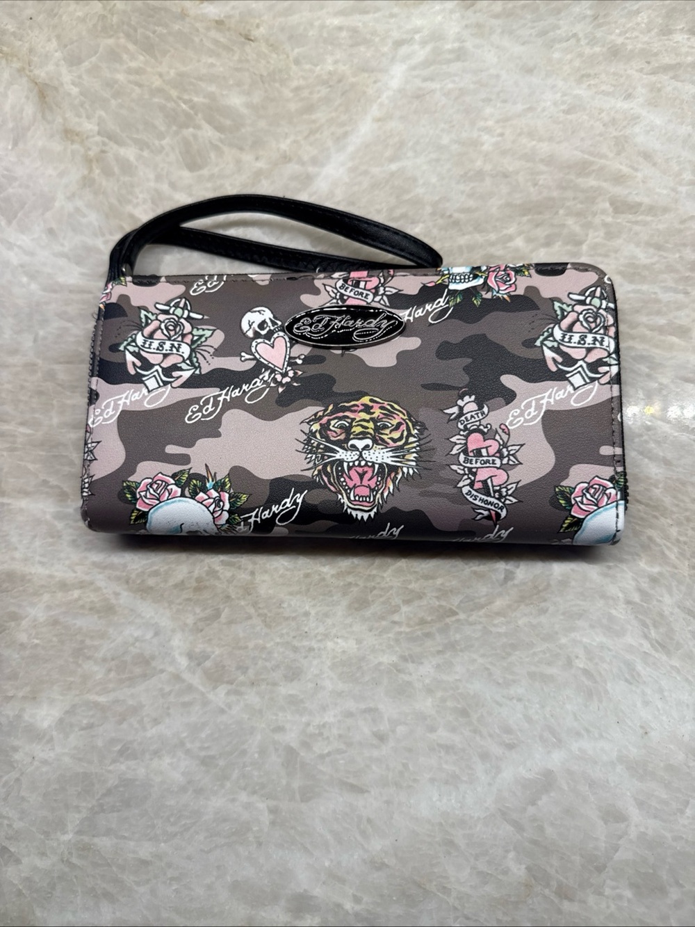 NWOT Ed Hardy Tattoo-Print Wristlet Wallet